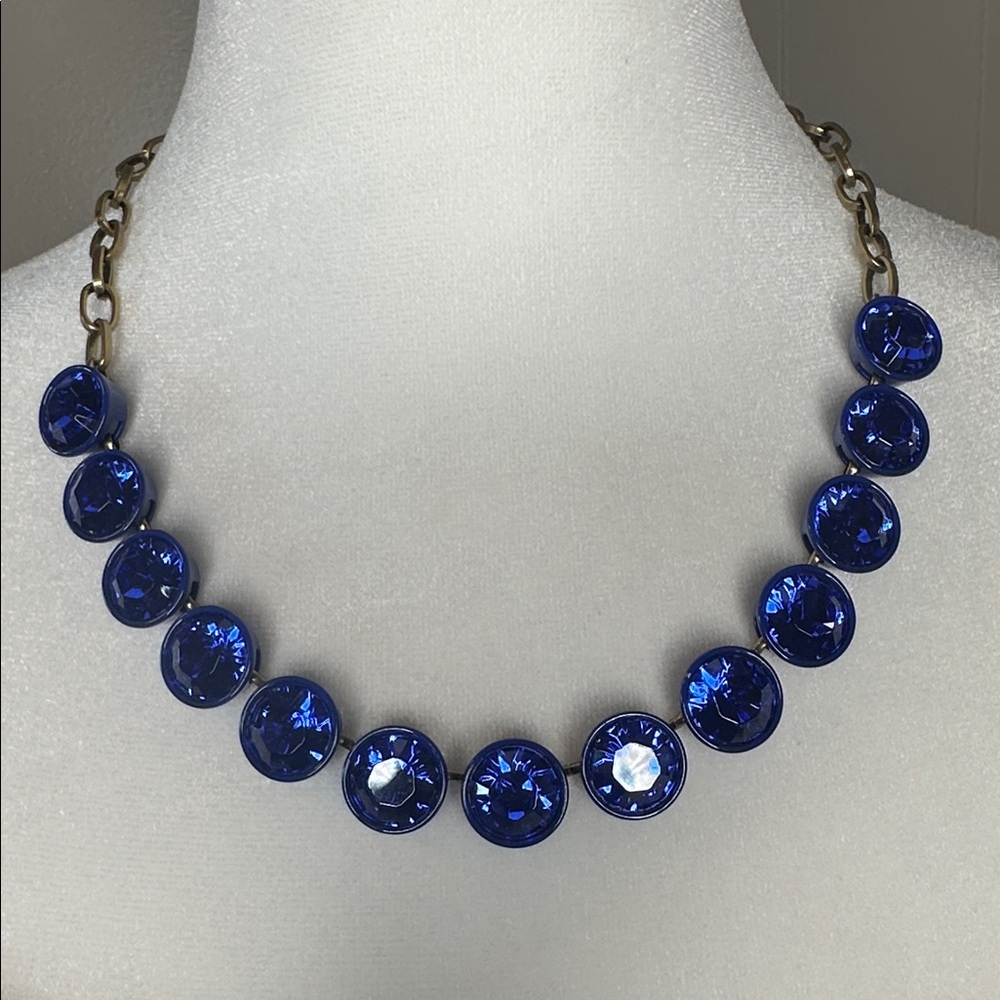 Vintage J. Crew Cobalt Blue Brûlée Faceted Bezel Set Collar Rhinestone Necklace - Picture 2 of 12
